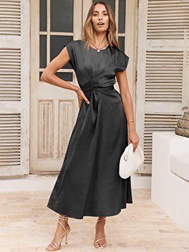 ANRABESS Women's 2023 Formal Dress for Women Summer Maxi Elegant Satin Cocktail Dress Sleeveless Wrap A-Line Flowy Midi Wedding Guest Silk Semi Formal Dress 916heihui-M Black