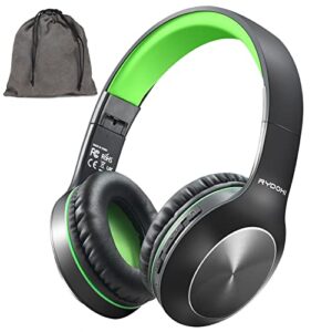 rydohi bluetooth headphones over ear, 68h playtime and 3 eq music modes wireless headphones with microphone/deep bass, hifi stereo foldable lightweight headset for pc home travel office (black green)