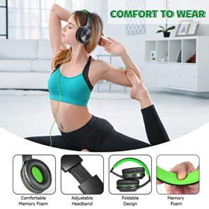 Rydohi Bluetooth Headphones Over Ear, 68H Playtime and 3 EQ Music Modes Wireless Headphones with Microphone/Deep Bass, HiFi Stereo Foldable Lightweight Headset for PC Home Travel Office (Black Green)