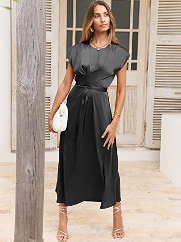 ANRABESS Women's 2023 Formal Dress for Women Summer Maxi Elegant Satin Cocktail Dress Sleeveless Wrap A-Line Flowy Midi Wedding Guest Silk Semi Formal Dress 916heihui-S Black