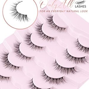 Onlyall Natural Lashes Wispy Lashes Natural Look False Eyelashes Natural Flared Eyelashes False Eye Lashes Soft Fluffy Lashes 7 Pairs D1