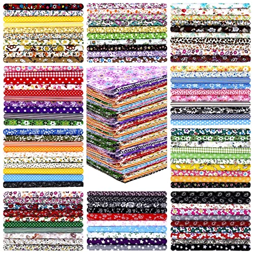 100 Pcs 8 x 8 Inches Precut Cotton Fabric Bundle Squares Patchwork Floral Fabrics Multi Color Printed Sewing Patchwork Fabric Quilting Fabric DIY Material for Sewing Crafts for Kids