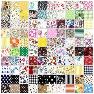 100 Pcs 8 x 8 Inches Precut Cotton Fabric Bundle Squares Patchwork Floral Fabrics Multi Color Printed Sewing Patchwork Fabric Quilting Fabric DIY Material for Sewing Crafts for Kids