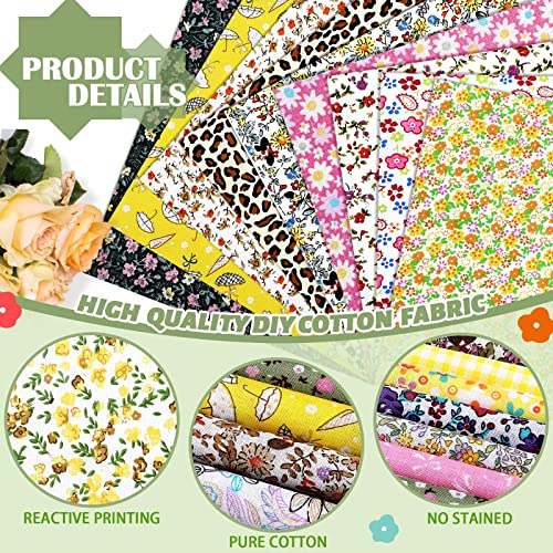 100 Pcs 8 x 8 Inches Precut Cotton Fabric Bundle Squares Patchwork Floral Fabrics Multi Color Printed Sewing Patchwork Fabric Quilting Fabric DIY Material for Sewing Crafts for Kids
