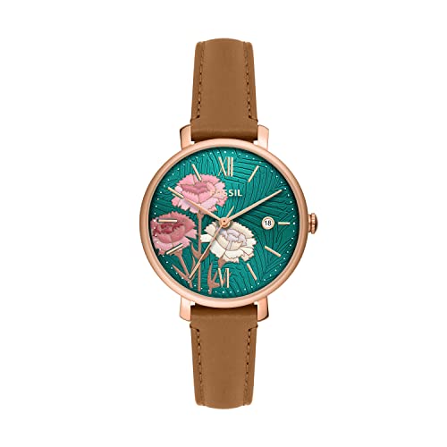 Fossil Women's Jacqueline Quartz Stainless Steel and Leather Three-Hand Watch, Color: Rose Gold, Brown (Model: ES5274)