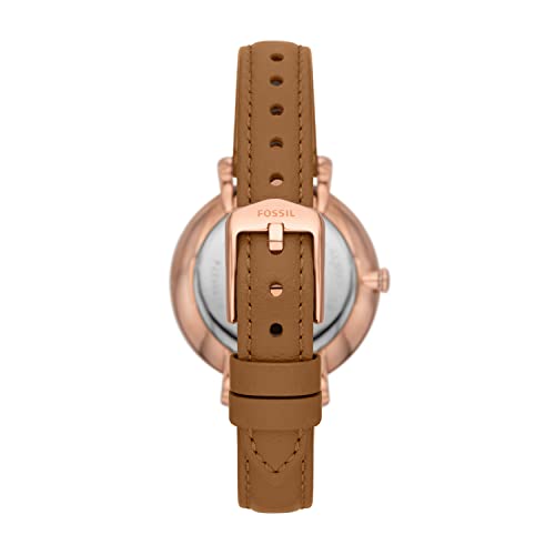 Fossil Women's Jacqueline Quartz Stainless Steel and Leather Three-Hand Watch, Color: Rose Gold, Brown (Model: ES5274)