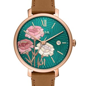 Fossil Women's Jacqueline Quartz Stainless Steel and Leather Three-Hand Watch, Color: Rose Gold, Brown (Model: ES5274)