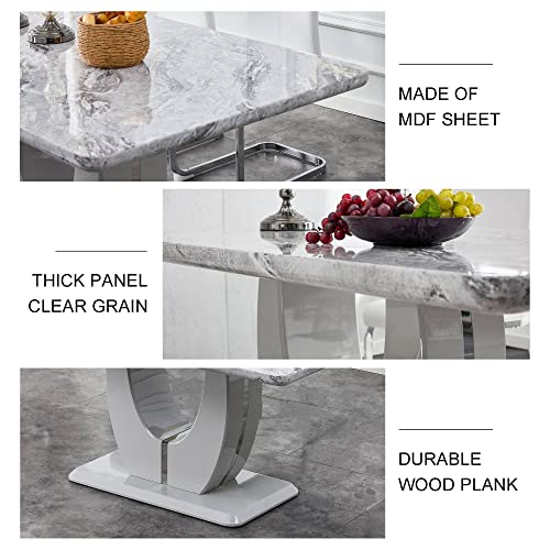 Modern Marble Dining Table for 4 6 8, Kitchen Dining Room Table with Grey Marble Tabletop and U-Shaped Bracket Pedestal, Dinner Table for Dining Room Kitchen(Grey)
