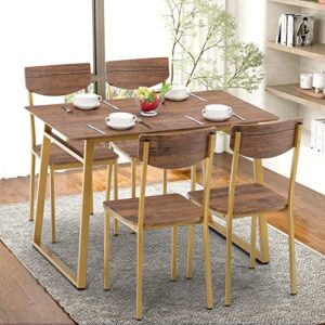 jomeed 5 piece dining table set for 4 kitchen table and chairs for 4 space saving metal and wood rectangular dining table with chairs perfect for dining room, kitchen and small spaces