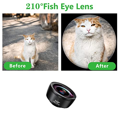 Upgraded 3 in 1 Phone Lens kit-210° Fisheye Lens + Macro Lens + 120° Wide Angle Lens with Clip, Cell Phone Lens, anamorphic Lens, Funny Pictures Compatible with iPhone, Smartphones, Gifts Ideal