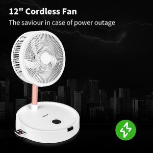 ABVOT Rechargeable Foldable Fan, 12" Portable Travel Fan, 8 Speeds & Time Settings with Remote Control, 10000mAh Desk Quiet Fan, Folded Floor Pedestal Fan for Bedroom, RV, Travel