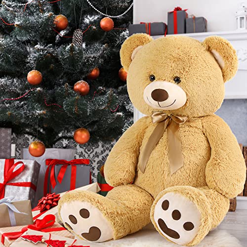 MorisMos Giant Teddy Bear Stuffed Animal 4ft, Big Teddy Bear Plush for Baby Shower, Life Size Stuffed Bear Gifts for Kids, Girls, Girlfriend, Women on Valentine, Christmas, Birthday（Light Brown）