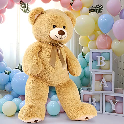 MorisMos Giant Teddy Bear Stuffed Animal 4ft, Big Teddy Bear Plush for Baby Shower, Life Size Stuffed Bear Gifts for Kids, Girls, Girlfriend, Women on Valentine, Christmas, Birthday（Light Brown）