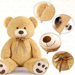 MorisMos Giant Teddy Bear Stuffed Animal 4ft, Big Teddy Bear Plush for Baby Shower, Life Size Stuffed Bear Gifts for Kids, Girls, Girlfriend, Women on Valentine, Christmas, Birthday（Light Brown）