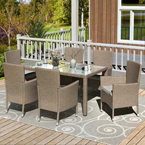 homsof outdoor 7-piece patio bar table furniture seating, brown 7pcs wicker dining set
