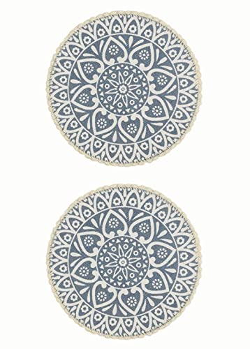 Cotton Table Mats Round Jute Fiber Placemats Grey Washable for Home and Offices Dining Table, Size 38X38 cm (Pack of 2 Pieces)