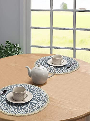 Cotton Table Mats Round Jute Fiber Placemats Grey Washable for Home and Offices Dining Table, Size 38X38 cm (Pack of 2 Pieces)