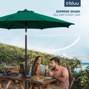 BLUU MAPLE Olefin 9 FT Patio Market Umbrella Outdoor Table Umbrellas, 3-year Nonfading Olefin Canopy, Market Center Umbrellas with 8 Strudy Ribs & Push Button Tilt for Garden, Lawn & Pool (Dark Green)