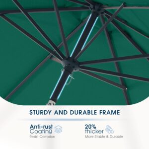 BLUU MAPLE Olefin 9 FT Patio Market Umbrella Outdoor Table Umbrellas, 3-year Nonfading Olefin Canopy, Market Center Umbrellas with 8 Strudy Ribs & Push Button Tilt for Garden, Lawn & Pool (Dark Green)