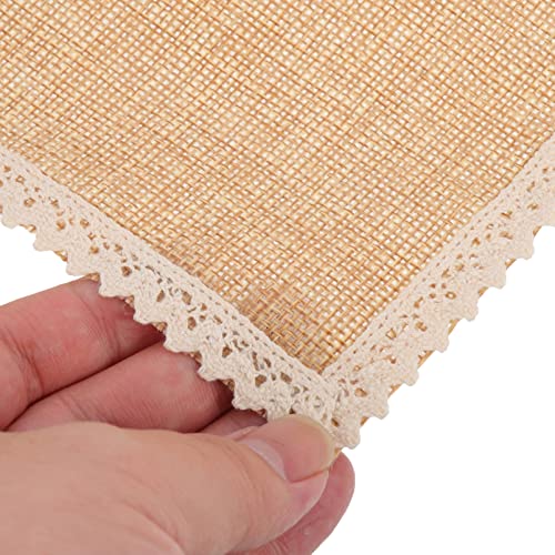 Kichvoe Dining Table Decor Lace Trim 6Pcs Burlap Placemats Lace Jute Rustic Farmhouse Table Mats for Special Occasions Parties Weddings Holidays - Brown Dining Table Decor Lace Trim