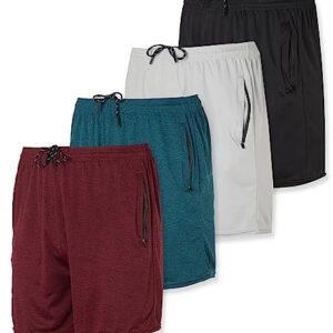 4 Pack: Mens 5 Inch Inseam Quick Dry Fit Running Shorts Zipper Pockets Drawstring Active Athletic Basketball Gym Workout Fitness Summer Training Sport Track Casual Tennis - Set 7, L