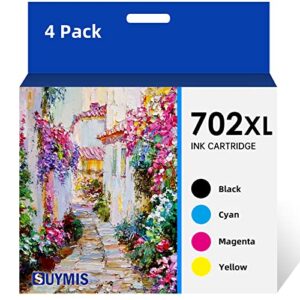 702xl 702 ink cartridges combo pack compatible for epson 702 702xl ink cartridges high yield compatible with epson workforce pro wf-3720 wf-3730 wf-3733 printer(1 black 1 cyan 1 magenta 1 yellow)