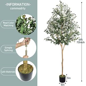 HaiSpring Artificial Olive Tree 6ft (72'') Fake Silk Perfect and Realistic Tall Artificial Plants, Suitable for Modern Living Rooms House Office Outdoor Garden & Housewarming Party Decor, 1080 Leaves