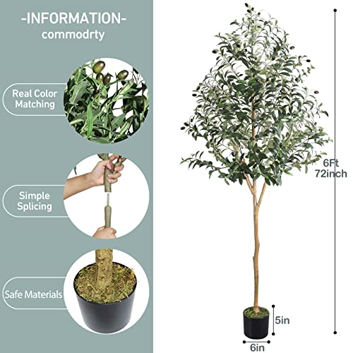 HaiSpring Artificial Olive Tree 6ft (72'') Fake Silk Perfect and Realistic Tall Artificial Plants, Suitable for Modern Living Rooms House Office Outdoor Garden & Housewarming Party Decor, 1080 Leaves