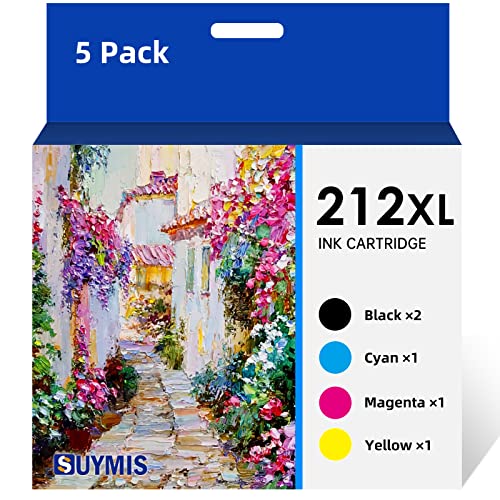 212 212XL Ink Cartridges Remanufactured Compatible for Epson 212XL 212 XL T212XL T212 Ink Cartridges Compatible for Epson Expression Home XP-4100 XP-4105 Workforce WF-2830 WF-2850 Printer (5 Pack)