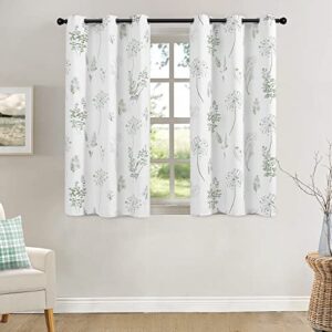 XTMYI Short Bathroom Curtains for Small Window,80% Blackout Watercolor Eucalyptus Wildflowers Boho Curtains for Kitchen Nursery,45 Inch Length,Sage Green and Grey