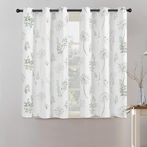 xtmyi short bathroom curtains for small window,80% blackout watercolor eucalyptus wildflowers boho curtains for kitchen nursery,45 inch length,sage green and grey