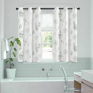 XTMYI Short Bathroom Curtains for Small Window,80% Blackout Watercolor Eucalyptus Wildflowers Boho Curtains for Kitchen Nursery,45 Inch Length,Sage Green and Grey