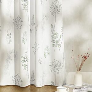 XTMYI Short Bathroom Curtains for Small Window,80% Blackout Watercolor Eucalyptus Wildflowers Boho Curtains for Kitchen Nursery,45 Inch Length,Sage Green and Grey