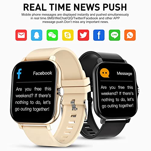 DOVIICO Smart Watch 1.69'' Full Touch Screen Fitness Smart Watch for iOS/Android Phones with Real Time Heart Rate Monitor/Blood Pressure/Oxygen Tracker with Smart Watches for Women Men(Gold)