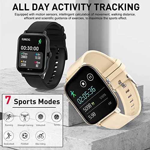 DOVIICO Smart Watch 1.69'' Full Touch Screen Fitness Smart Watch for iOS/Android Phones with Real Time Heart Rate Monitor/Blood Pressure/Oxygen Tracker with Smart Watches for Women Men(Gold)