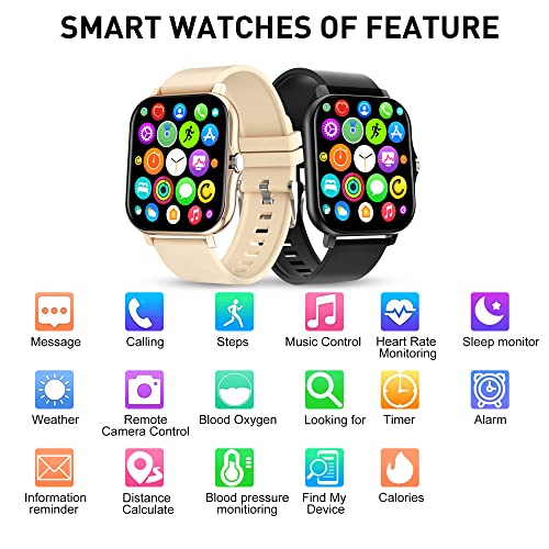 DOVIICO Smart Watch 1.69'' Full Touch Screen Fitness Smart Watch for iOS/Android Phones with Real Time Heart Rate Monitor/Blood Pressure/Oxygen Tracker with Smart Watches for Women Men(Gold)