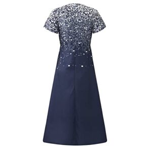 YUTANRAL Midi Dresses For Women Summer Formal Wedding Guest Casual Sexy Bridesmaid Dresses 2023 Womens Trendy Glitter Print V-Neck Short Sleeve Swing Ruffle Cocktail Prom Dresses(K Dark Blue,XX-Large)