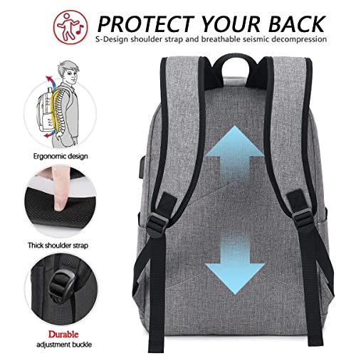 KYALOU Laptop Backpack, Lightweight Bookbag Casual Daypack for Men and Woomen, College with USB Charging Port - Gray