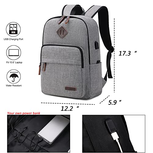 KYALOU Laptop Backpack, Lightweight Bookbag Casual Daypack for Men and Woomen, College with USB Charging Port - Gray