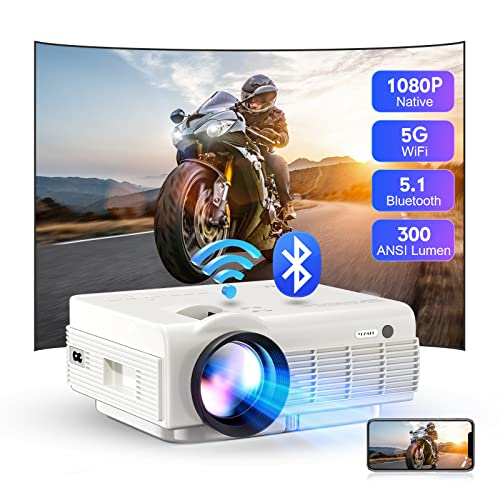 YEZMEK Native 1080P Projector with 5G WiFi and Bluetooth, 15,000 Lumen Mini Portable Projector 4K Supported, Home Movie Projector Compatible with TV Stick Smartphone & Tablet Laptop HDMI USB TF.