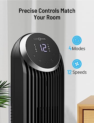 PARIS RHÔNE Tower Fan, 42” Bladeless Fan, 120° Oscillating Fan, 24 dB Quiet DC Motor, 12 Speeds, 4 Modes, Dustproof Mesh Filter, 12H Timer, Standing Fan with Remote for Bedroom, Home, Office