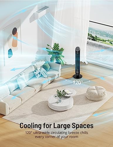 PARIS RHÔNE Tower Fan, 42” Bladeless Fan, 120° Oscillating Fan, 24 dB Quiet DC Motor, 12 Speeds, 4 Modes, Dustproof Mesh Filter, 12H Timer, Standing Fan with Remote for Bedroom, Home, Office