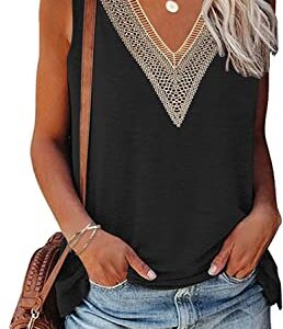 Summer Tops Casual Loose Fit Sleeveless Shirts for Women Flowy Soft Black S