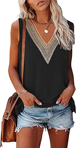 Summer Tops Casual Loose Fit Sleeveless Shirts for Women Flowy Soft Black S