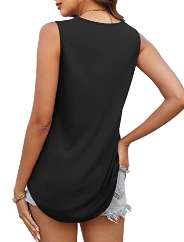 Summer Tops Casual Loose Fit Sleeveless Shirts for Women Flowy Soft Black S