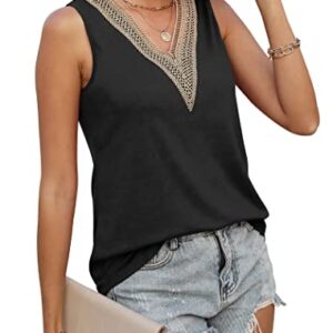 Summer Tops Casual Loose Fit Sleeveless Shirts for Women Flowy Soft Black S