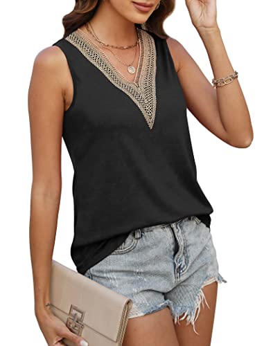 Summer Tops Casual Loose Fit Sleeveless Shirts for Women Flowy Soft Black S