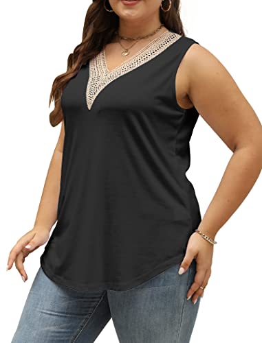 Summer Tops Casual Loose Fit Sleeveless Shirts for Women Flowy Soft Black S