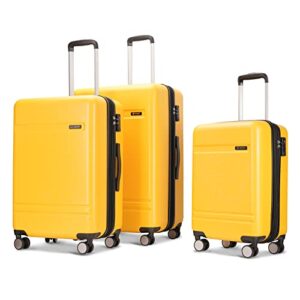 primicia ginzatravel 3-piece luggage sets expandable suitcases with 4 wheels pc+abs durable hardside luggage sets tsa lock (yellow, 3-piece set(20"/25"/29"))