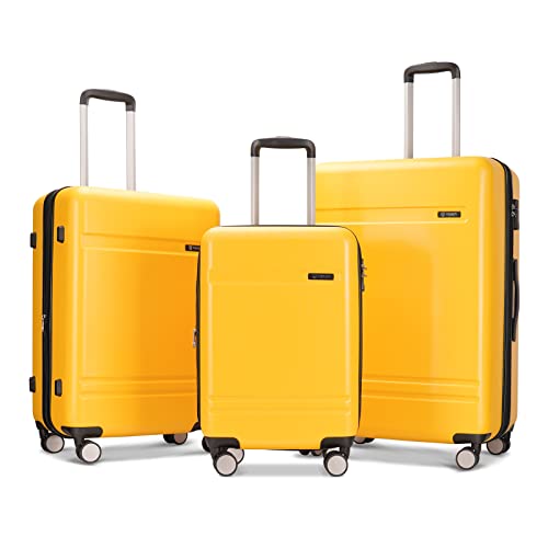 PRIMICIA GinzaTravel 3-Piece Luggage Sets Expandable Suitcases with 4 Wheels PC+ABS Durable Hardside Luggage sets TSA lock (Yellow, 3-Piece Set(20"/25"/29"))